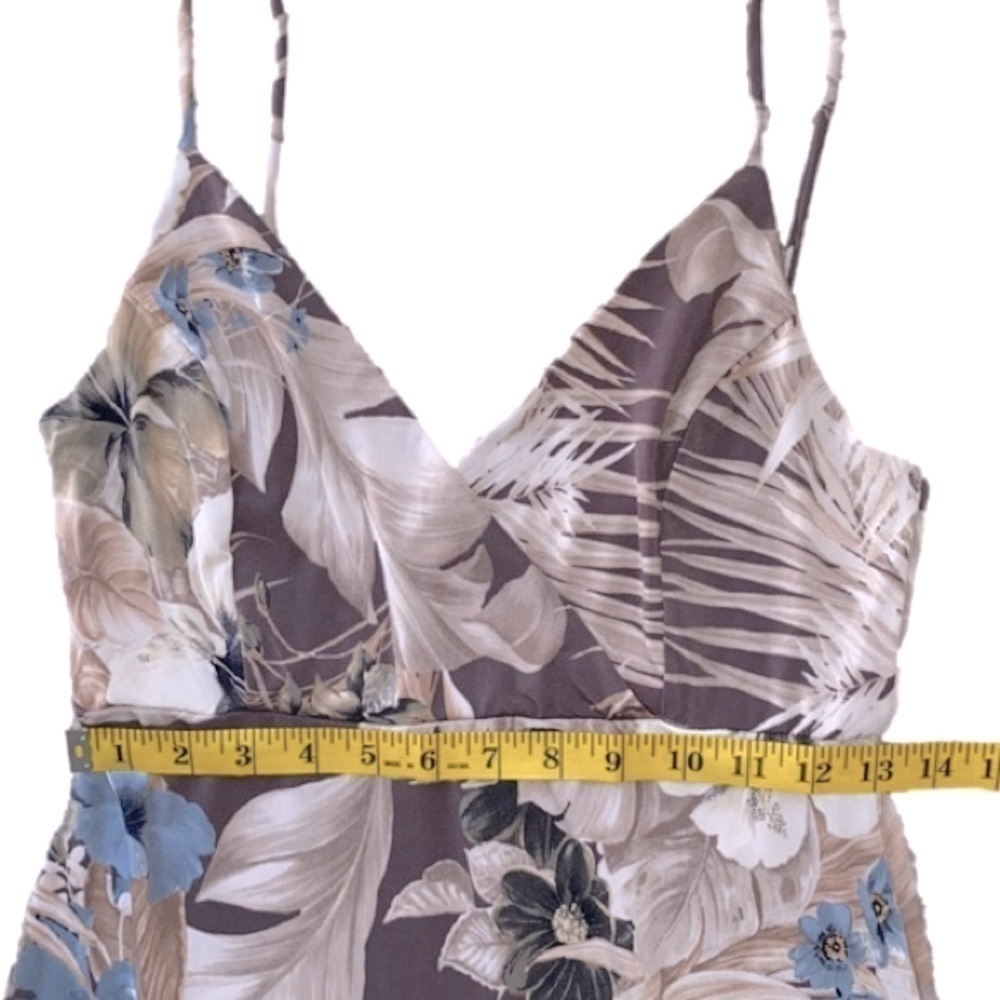 WINDSOR Maxi Dress Surplice Wrap Tropical Floral Lavender Tan Pale Blue Women L - Picture 9 of 10
